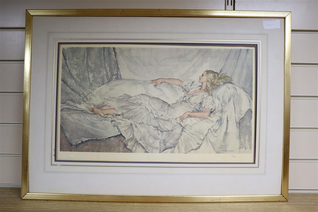 Sir William Russell Flint, limited edition print, Reclining model, 342/850, 34 x 58cm